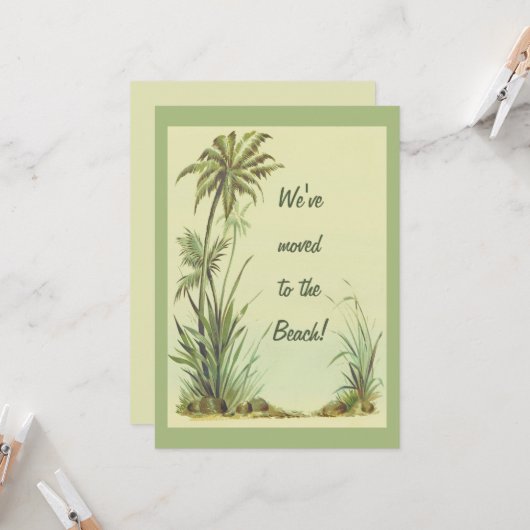 ヴィンテージヤシの木の引っ越しましたをビーチ カード (正面/裏面インサイチュ)