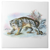 ヴィンテージユキヒョウ動物イラストレーション タイル (正面)