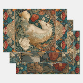 ヴィンテージユニコーン中世ボホアールヌーボー ラッピングペーパーシート