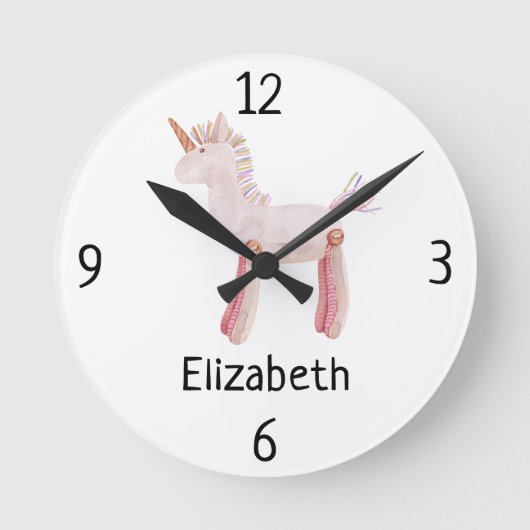 ヴィンテージユニコーン揺動馬玩具8イン子供部屋 ラウンド壁時計 (正面)