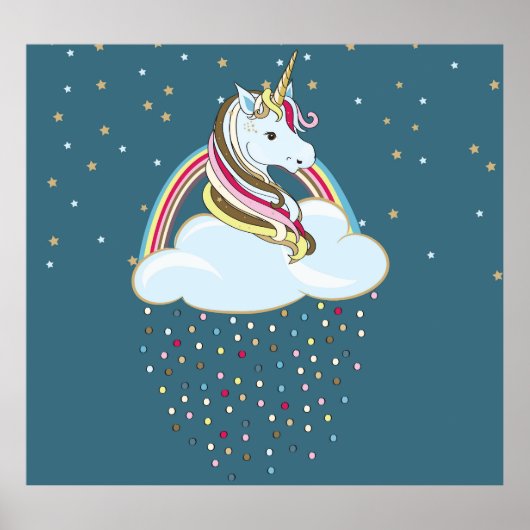 ヴィンテージユニコーン：レインボークラウドイラストレーション ポスター (正面)