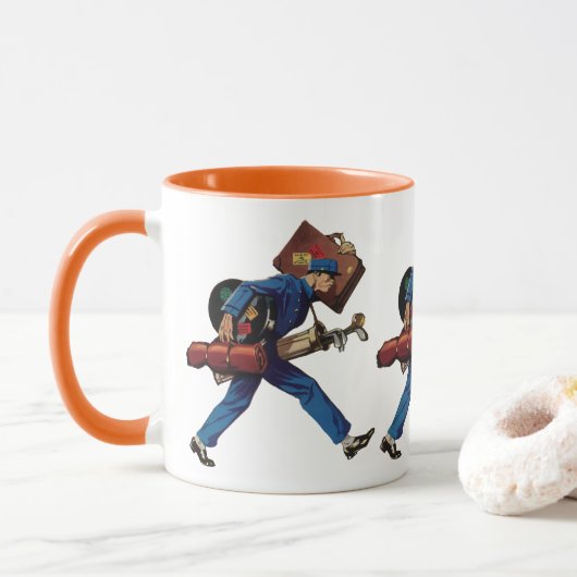 ヴィンテージユニフォーム、スーツケース、ゴルフクラブ マグカップ (ドーナツ)