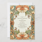 ヴィンテージユニークアールヌーボー結婚フローラ 招待状 (正面)