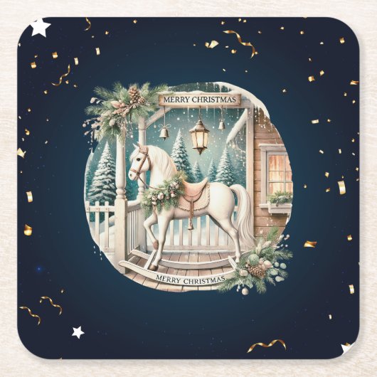 ヴィンテージユニーククリスマスの風景 スクエアペーパーコースター (正面)