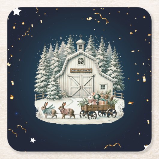 ヴィンテージユニーククリスマスの風景 スクエアペーパーコースター (正面)