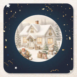 ヴィンテージユニーククリスマスの風景 スクエアペーパーコースター