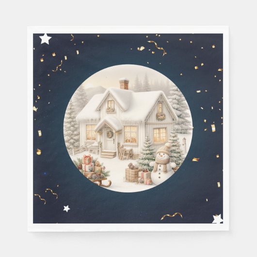 ヴィンテージユニーククリスマスの風景 スタンダードランチョンナプキン (正面)