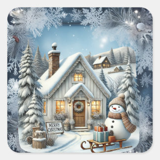 ヴィンテージユニーククリスマスシーナリー紙プレート スクエアシール