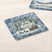 ヴィンテージユニーククリスマスシーナリー紙プレート スクエアペーパーコースター (アングル)