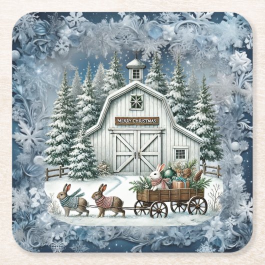 ヴィンテージユニーククリスマスシーナリー紙プレート スクエアペーパーコースター (正面)