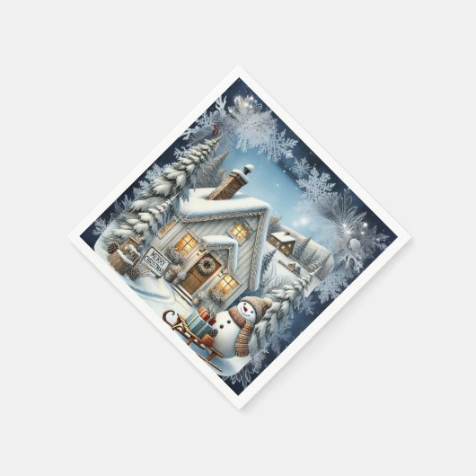 ヴィンテージユニーククリスマスシーナリー紙プレート スタンダードカクテルナプキン (角)