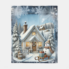 ヴィンテージユニーククリスマスシーナリー紙プレート フリースブランケット