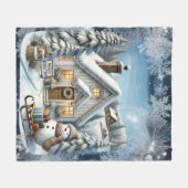 ヴィンテージユニーククリスマスシーナリー紙プレート フリースブランケット (正面(横))