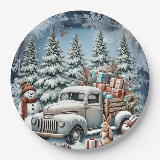 ヴィンテージユニーククリスマスシーナリー紙プレート ペーパープレート (正面)