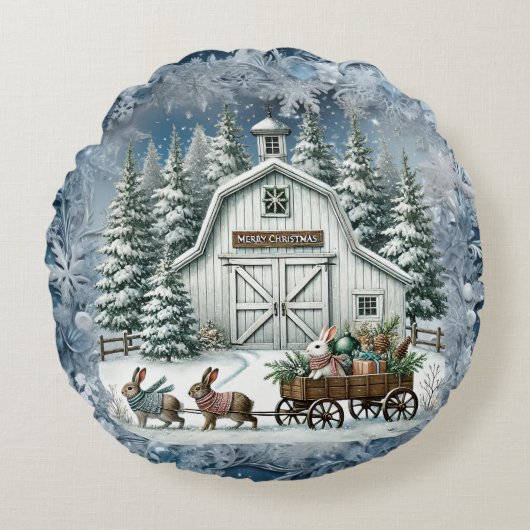 ヴィンテージユニーククリスマスシーナリー紙プレート ラウンドクッション (正面)