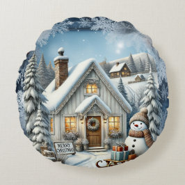 ヴィンテージユニーククリスマスシーナリー紙プレート ラウンドクッション