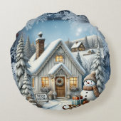 ヴィンテージユニーククリスマスシーナリー紙プレート ラウンドクッション (裏面)