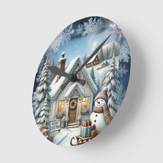 ヴィンテージユニーククリスマスシーナリー紙プレート ラウンド壁時計 (傾斜)