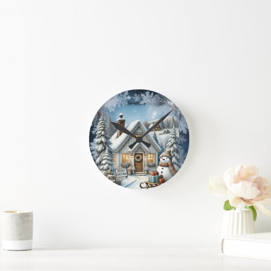 ヴィンテージユニーククリスマスシーナリー紙プレート ラウンド壁時計 (ホーム)