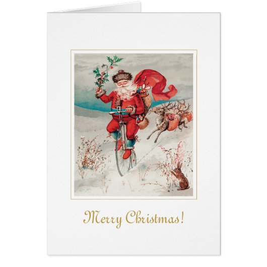 ヴィンテージユニークサンタオンサイクリスマスアートカード (正面)