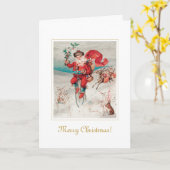 ヴィンテージユニークサンタオンサイクリスマスアート カード (黄色い花)