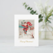 ヴィンテージユニークサンタオンサイクリスマスアート ポストカード (スタンド正面)