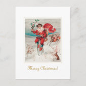 ヴィンテージユニークサンタオンサイクリスマスアート ポストカード (正面)