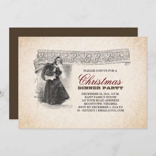 ヴィンテージユニークサンタクリスマスパーティの招待状 招待状 (正面/裏面)