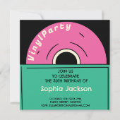 ヴィンテージユニークレトロビニル誕生日成人パーティー 招待状 (正面)