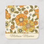 ヴィンテージユニークレトロフラワーズタイポグラフィセージグリーン スクエア名刺 (正面)