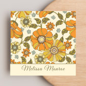 ヴィンテージユニークレトロフラワーズタイポグラフィセージグリーン スクエア名刺