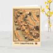 ヴィンテージユニーク復元されたカリフォルニアの地図， 1885 カード (黄色い花)
