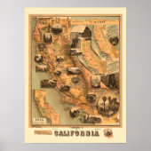 ヴィンテージユニーク復元されたカリフォルニアの地図, 1885 ポスター (正面)