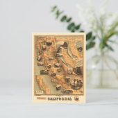 ヴィンテージユニーク復元されたカリフォルニアの地図, 1885 ポストカード (スタンド正面)