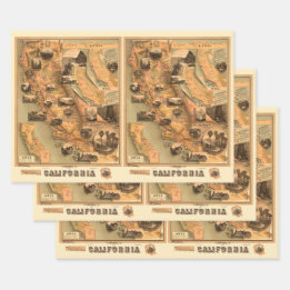 ヴィンテージユニーク復元されたカリフォルニアの地図， 1885 ラッピングペーパーシート