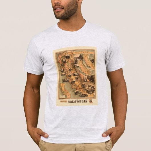 ヴィンテージユニーク復元されたカリフォルニアの地図， 1885 Tシャツ (正面)