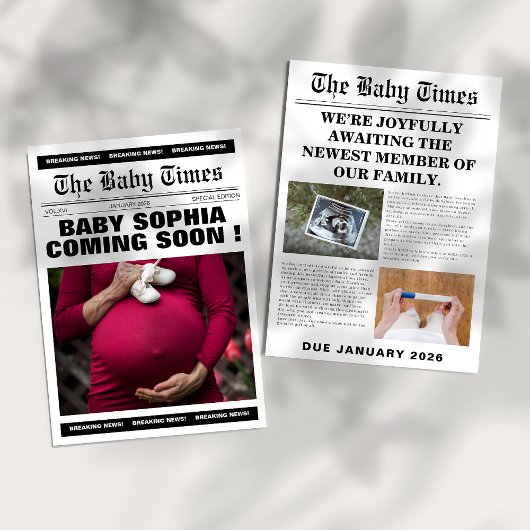 ヴィンテージユニーク新聞の赤ちゃんシャワー 招待状