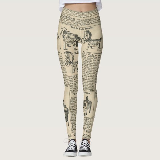 ヴィンテージユニーク新聞新聞柄の女性 レギンス (正面)