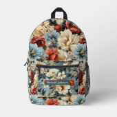 ヴィンテージユニーク牡丹フローラ プリントバックパック (正面)