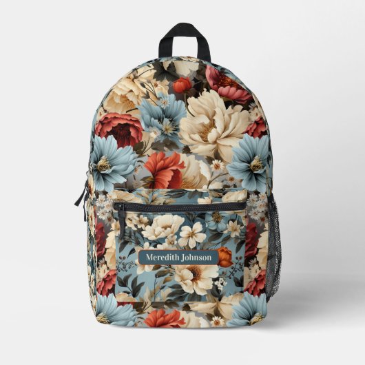 ヴィンテージユニーク牡丹フローラ プリントバックパック (正面)