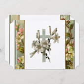 ヴィンテージユリの十字のクリスチャンの結婚式招待状 招待状 (正面/裏面)