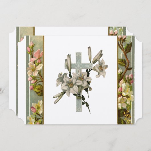 ヴィンテージユリの十字のクリスチャンの結婚式招待状 招待状 (正面/裏面)