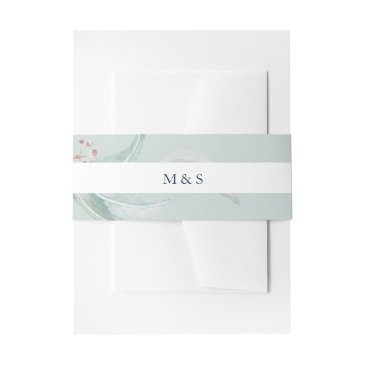 ヴィンテージユーカリ葉スウォーターカラーアート 招待状ベリーバンド (正面例)