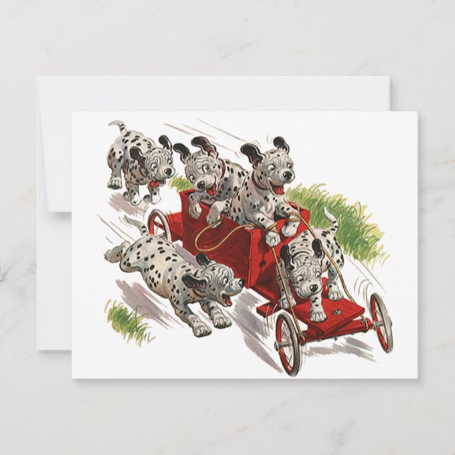 ヴィンテージユーモアかわいいダルマチアンパピードッグス消防車 (正面)