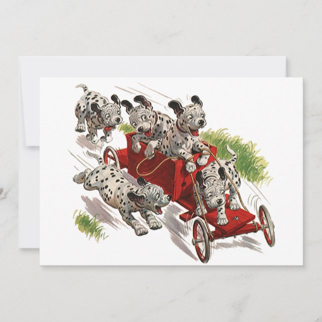 ヴィンテージユーモアかわいいダルマチアンパピードッグス消防車 (正面)