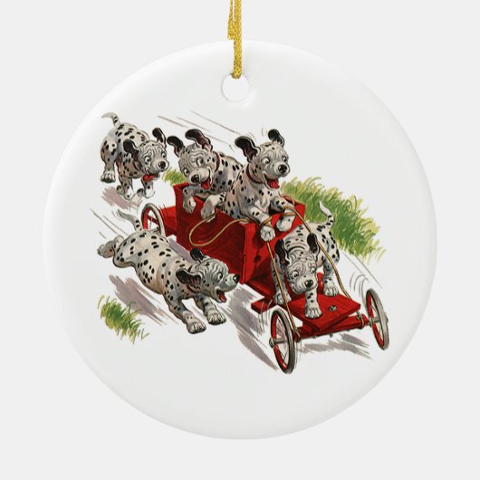 ヴィンテージユーモアかわいいダルマチアンパピードッグス消防車 セラミックオーナメント (裏面)