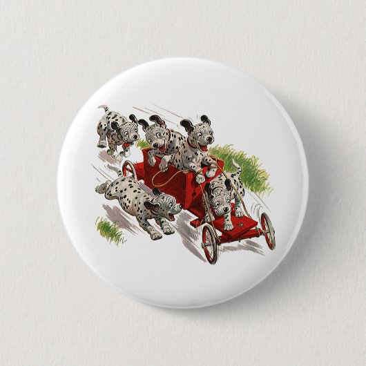 ヴィンテージユーモアかわいいダルマチアンパピードッグス消防車 缶バッジ (正面)