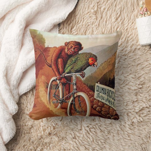 ヴィンテージユーモアのあるな猿のオウムの自転車の乗車 クッション (ブランケット)
