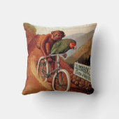 ヴィンテージユーモアのあるな猿のオウムの自転車の乗車 クッション (裏面)