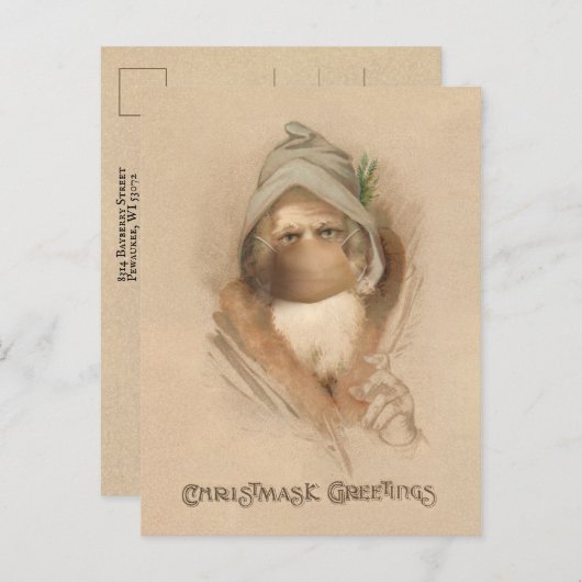 ヴィンテージユーモアのあるサンタイン顔マスク ポストカード (正面/裏面)